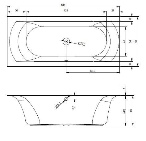 Ванна акриловая Riho LINARES R 180x80  (c тонким бортом), BT4600500000000