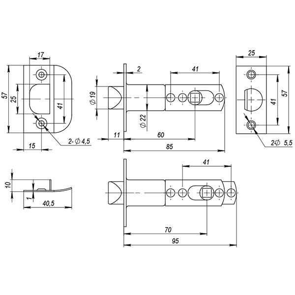 Ручка защелка Ajax DK610 BL-BK (6010 BL-B) (фик.) черный