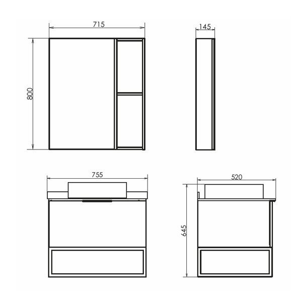 Зеркало-шкаф Comforty Порто 75, дуб темно-коричневый, 00-00009231