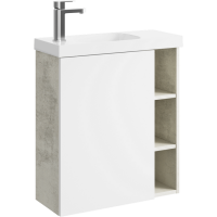 Тумба подвесная Aqwella Alba 600*700*250 левая с раковиной Compact Slim, светлый камень, белый матов