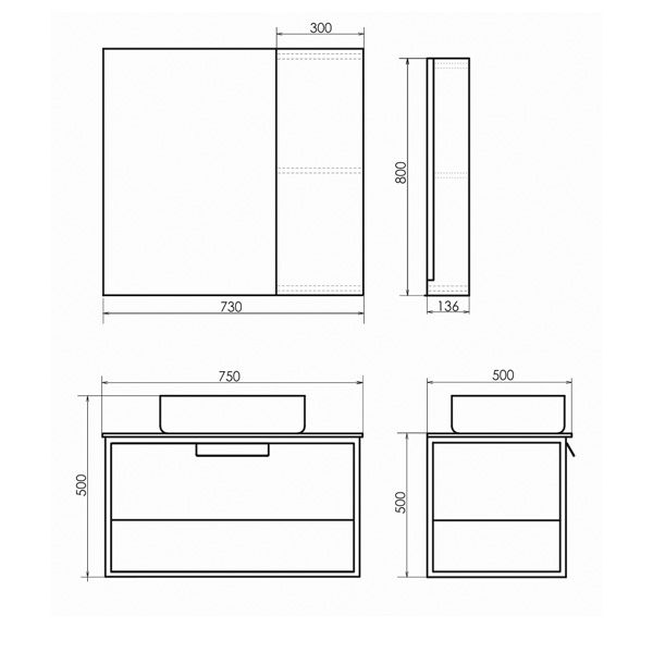 Зеркало-шкаф Comforty "Эдинбург-75" бетон светлый