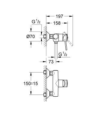 Смеситель для душа, однорычажный Grohe BauClassic  32867000
