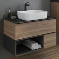 Тумба Comforty "Штутгарт-90" дуб тёмно-коричневый с черной столешницей c раковиной COMFORTY T-Y9378