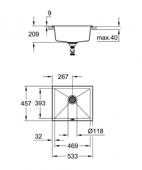 Мойка для кухни Grohe K700 композитная, черный гранит, 31654AP0