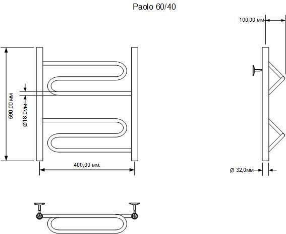 Полотенцесушитель водяной Aquanet Paolo 600x400, хром, 00266731