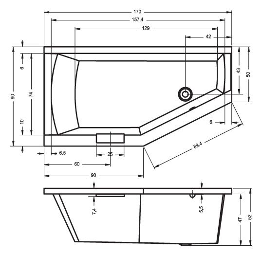 Ванна акриловая Riho GETA 170х90 R, BA8800500000000
