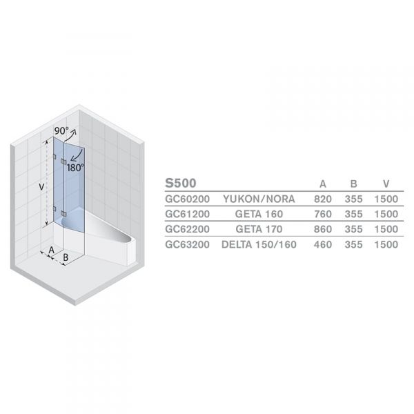 Шторка для ванны Riho SCANDIC S500 DELTA 150х81, GC63200