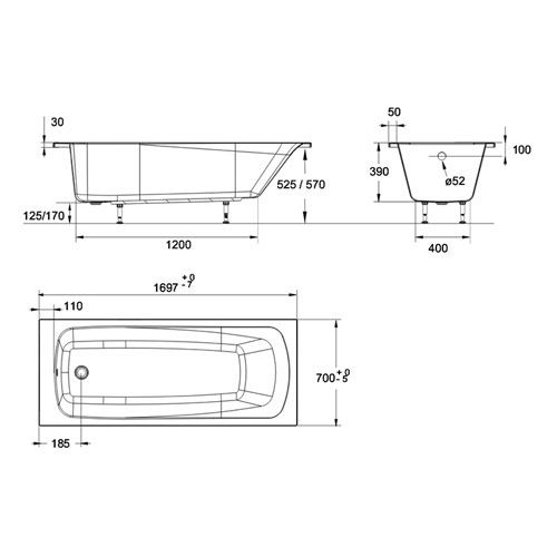 Ванна акриловая Jacob Delafon Patio 170х70, E6812RU-01