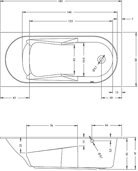 Ванна акриловая Riho LAZY 180x80  RIGHT, BC4200500000000