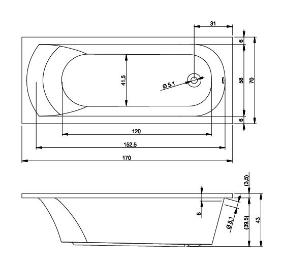 Ванна акриловая Riho MIAMI 170х70, BB6200500000000
