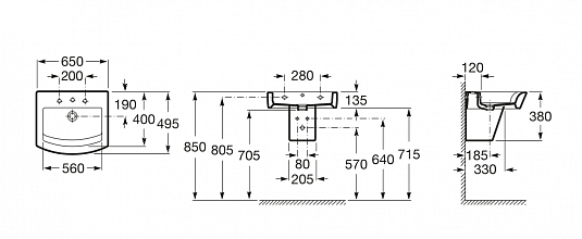 Раковина Roca HALL 650х495х135 мм, подвесная или накладная, уст.компл., 7.3276.2.100.0