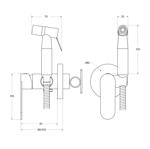 Гигиенический душ Cezares STYLUS со смесителем золото, STYLUS-DIF-BORO