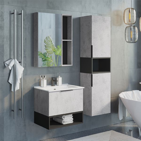 Зеркало-шкаф Comforty "Франкфурт-60" бетон светлый