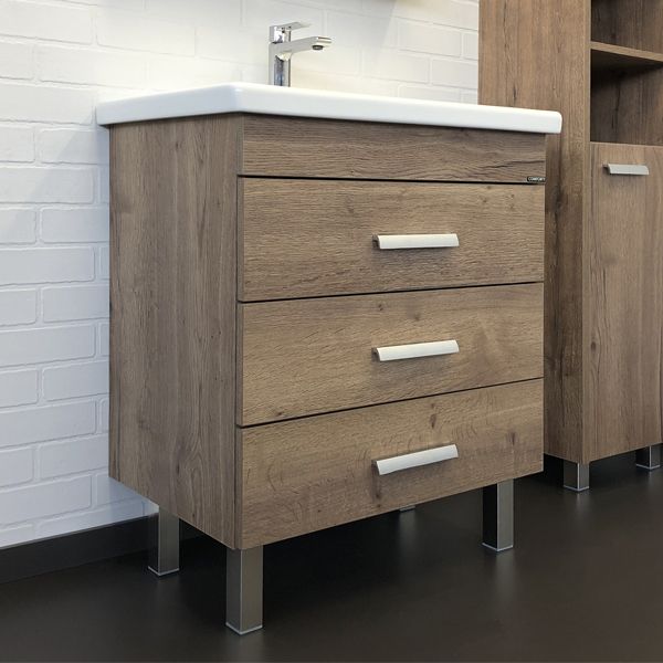 Тумба-умывальник Comforty "Никосия-70Н" дуб темный с раковиной COMO 70 , 00-00008854CF