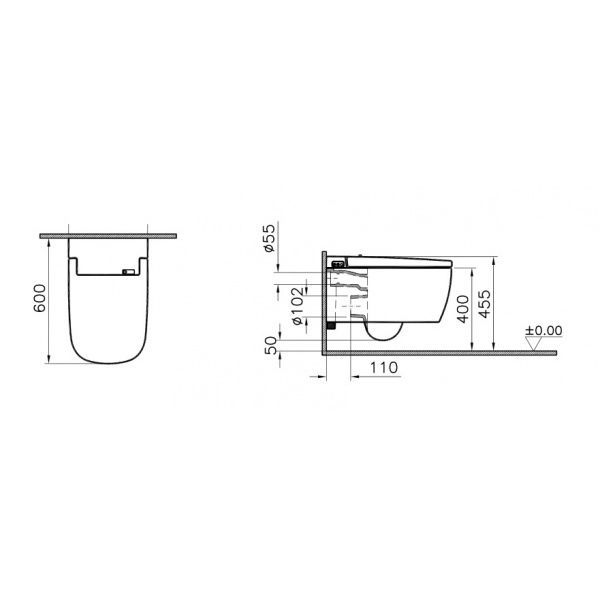 Унитаз подвесной Vitra  V-Care Basic, интеллектуальный, с крышкой дюропласт, 5674B003-6103
