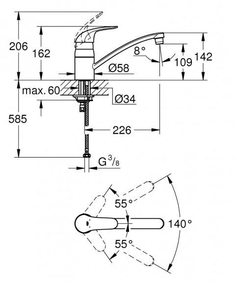 Смеситель для кухни Grohe Euroeco, хром, 32750000