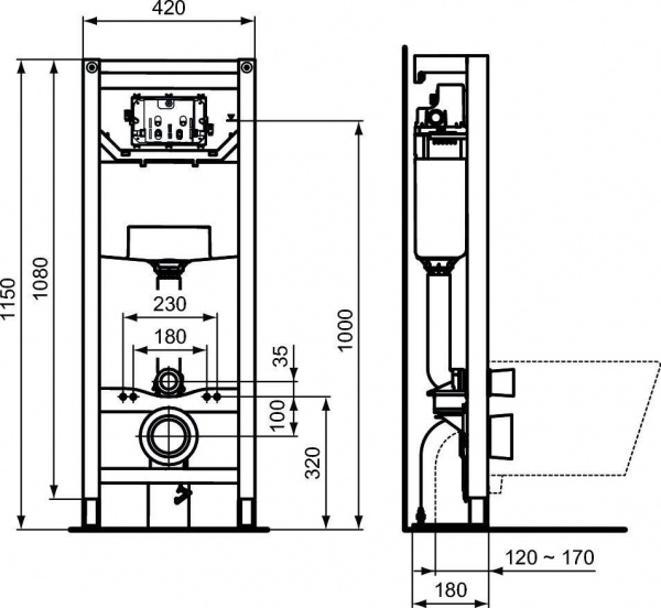 Набор 3 в 1 Ideal Standard PROSYS i.Life A Унитаз + Инсталляция (без кнопки) (T471701+T453101+R02046