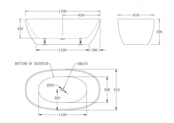 Ванна акриловая BelBagno 170*81 см, белая,  без перелива, BB81-1700-W0