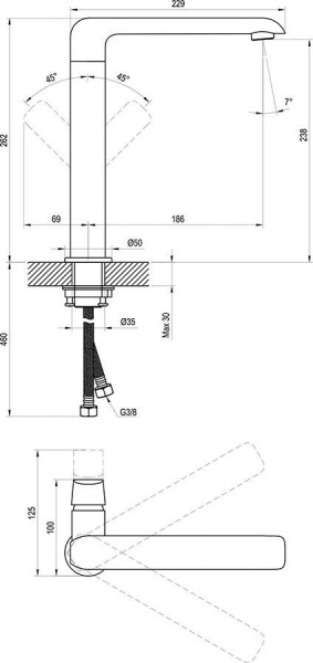 Смеситель для раковины Ravak Flat FL 016 без донного клапана с поворотным изливом