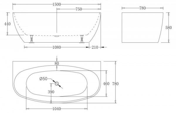 Ванна акриловая BelBagno 150*78 см, белая,  без перелива, BB83-1500-W0