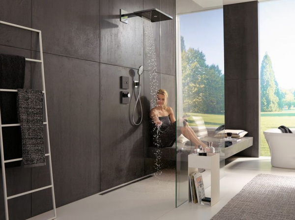 Переключатель потоков Hansgrohe ShowerSelect Glass, стеклянный, черный/хром, 15736600