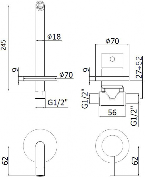 Смеситель для раковины Paffoni Light LIG007BO70 (с внутренней частью)