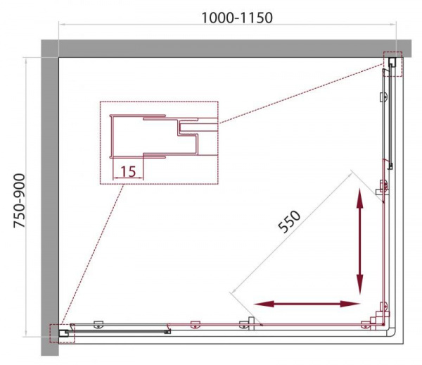 Душевая кабина BelBagno Unique (1000-1150)x(750-900)x1900, текстурное стекло, хромированный профиль,