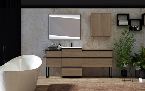 Зеркало Cezares QUBO со встроенной LED подсветкой, реверсивное, 100x80, 45051 Nero opaco