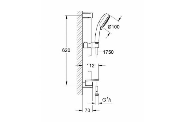 Душевой гарнитур Grohe Tempesta New Cosmopolitan 100 с полочкой, 600 мм, хром, 27929002
