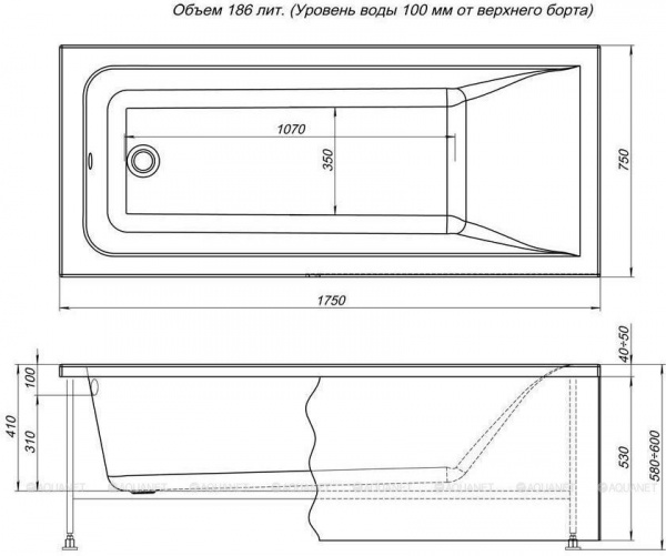 Акриловая ванна Aquanet Bright 175x75