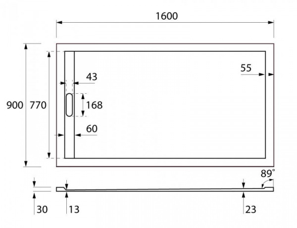 Поддон литой Cezares из искусственного мрамора, прямоугольный 1600x900x30, TRAY-AS-AH-160/90-30-W
