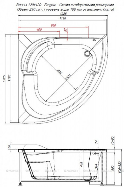 Акриловая ванна Aquanet Fregate 120x120