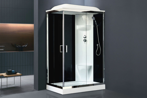 Гидромассажный бокс Royal Bath 120х80х217, черное/прозрачное стекло, хромированный профиль, правая, 