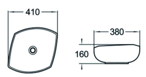 Раковина SantiLine 410*380*160, накладная без перелива, белый, SL-1026