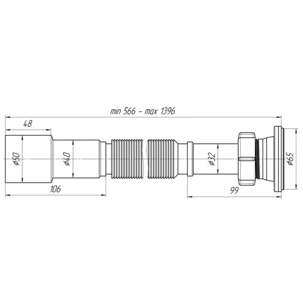 Сифон Ани пласт 1 1/4" х 40/50 гофрированный, удлинённый, G216