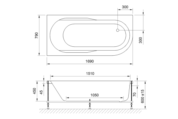 Ванна акриловая Royal Bath AZUR  170х80х60 см, белый, левая, RB614203L