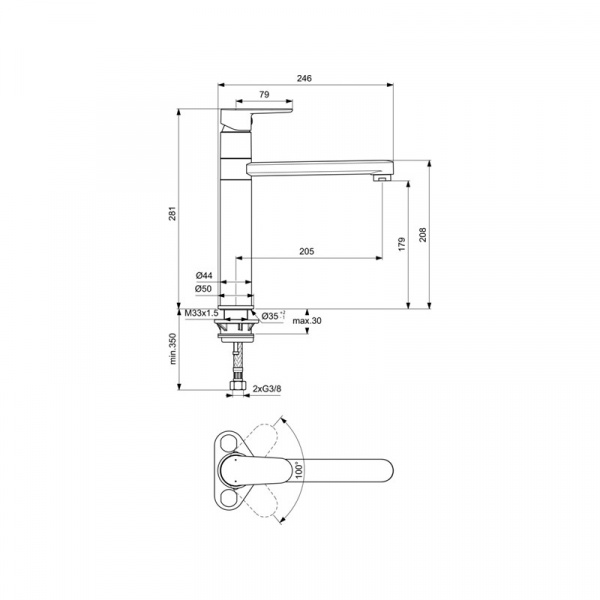 Смеситель для кухонной мойки Ideal Standard CERAFINE O, хром, BC501AA