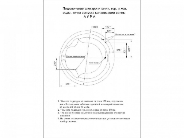 Ванна акриловая Aquatek Аура 180, круглая, с фронтальной панелью