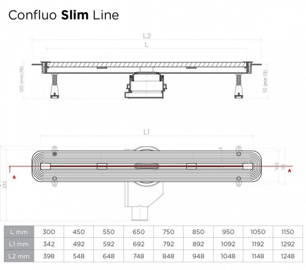 Душевой лоток Pestan Confluo Slim Line 450, 13100031