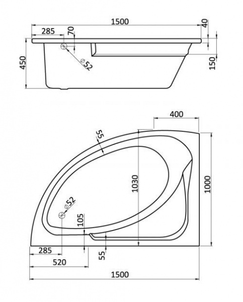 Ванна акриловая Santek Гоа 150*100, правосторонняя, 1.WH11.2.032