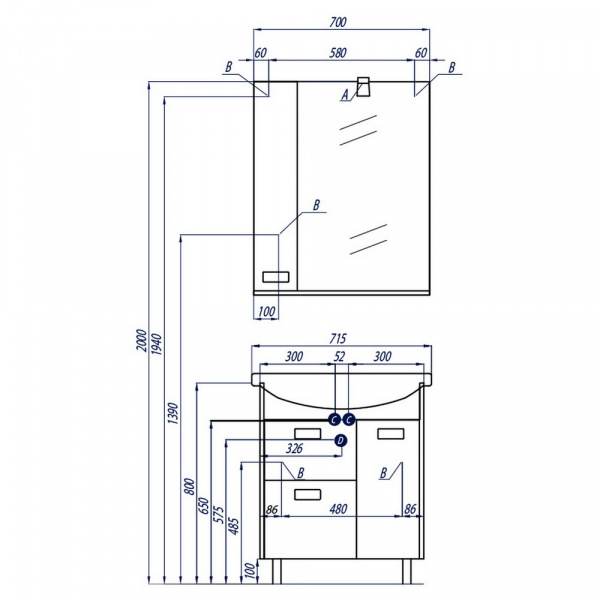 Зеркало-шкаф Акватон БЕККА 70 (Белый/Дуб Сомерсет), 1A214702BAC20