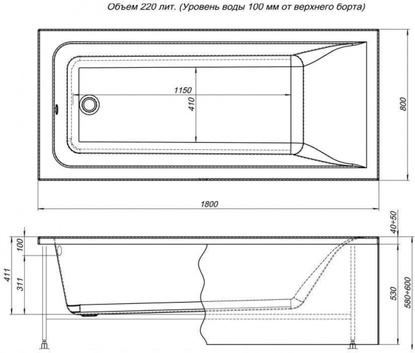 Акриловая ванна Aquanet Bright 180x80