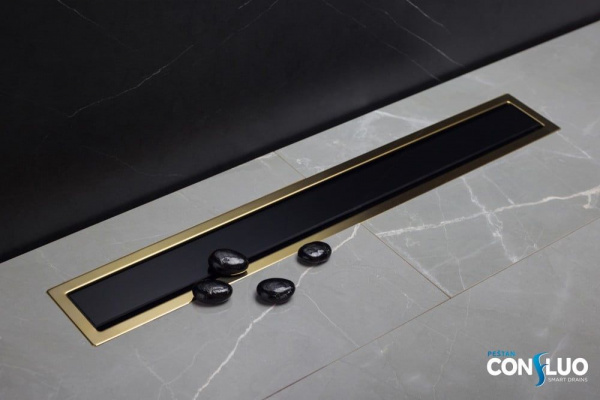 Душевой лоток Pestan Confluo Premium Line Black Glass 850 Gold, 13100099/13100118