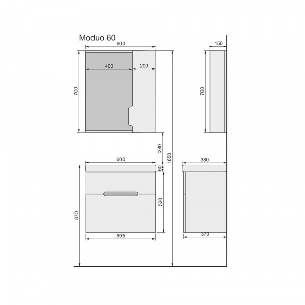 Зеркальный шкаф Jorno Moduo Slim 60 Белое, Mod.03.60/W