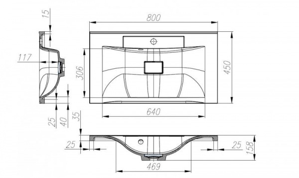 Раковина BelBagno из литьевого мрамора, 800x450x150, BB800/450-LV-MR-PR
