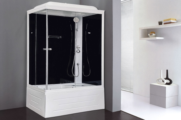 Гидромассажный бокс Royal Bath  100х80х217, черное/прозрачное стекло, белый профиль, правая, RB 8100