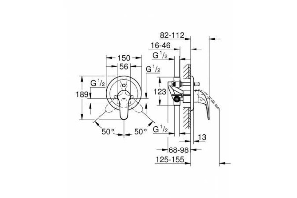Смеситель для ванны Grohe Euroeco (внешняя и встраиваемая части), хром, 32747000
