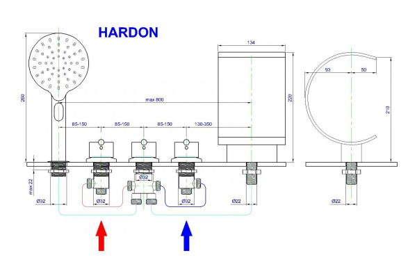 Смеситель на борт ванны  Royal Bath Hardon, хром, RB 611