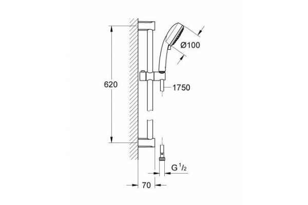 Душевой гарнитур Grohe  Tempesta New Cosmopolitan  100, штанга 600 мм, хром, 27579002
