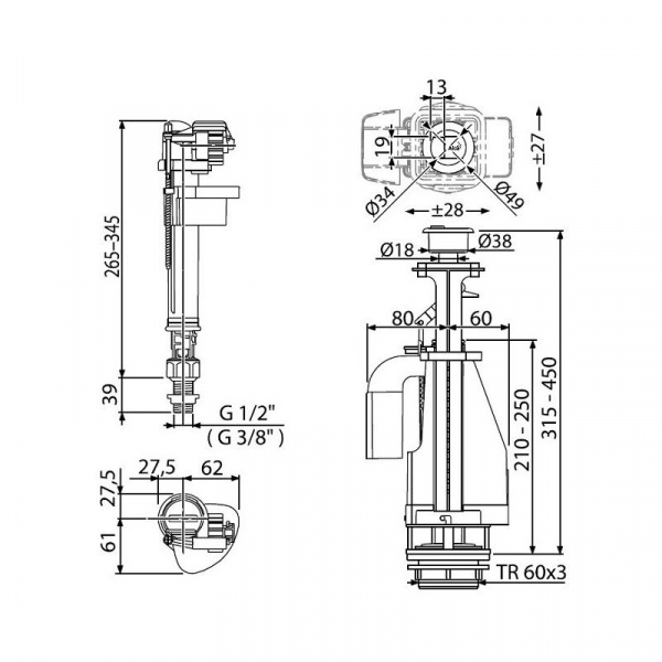 Выпускной комплект с двойной кнопкой Alcadrain, SA08S 1/2"